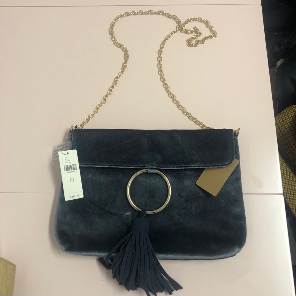 BWT Anthropologie Navy Suede Purse